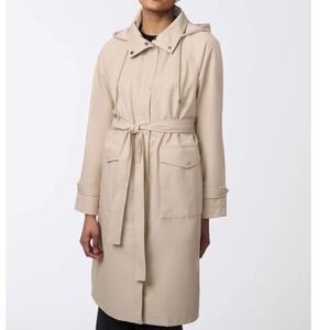 Bernardo Women's Taupe Water Repellent Hooded Trench Coat Belted Large NWT